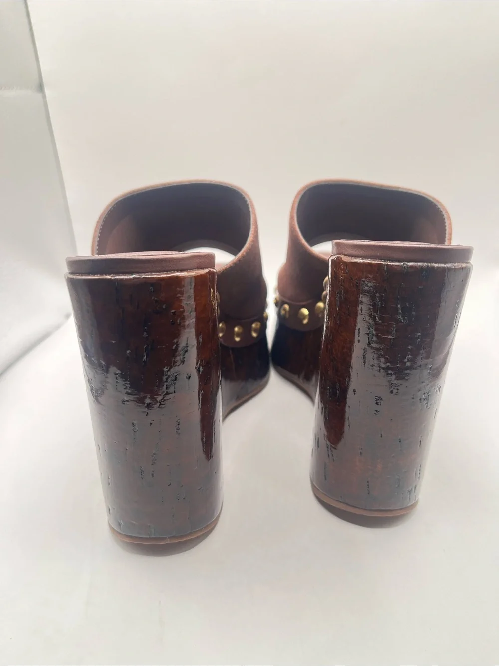 Schutz Sandalia Salto Alto New 5B Brown Suede Platform Wedge Studded Sandals